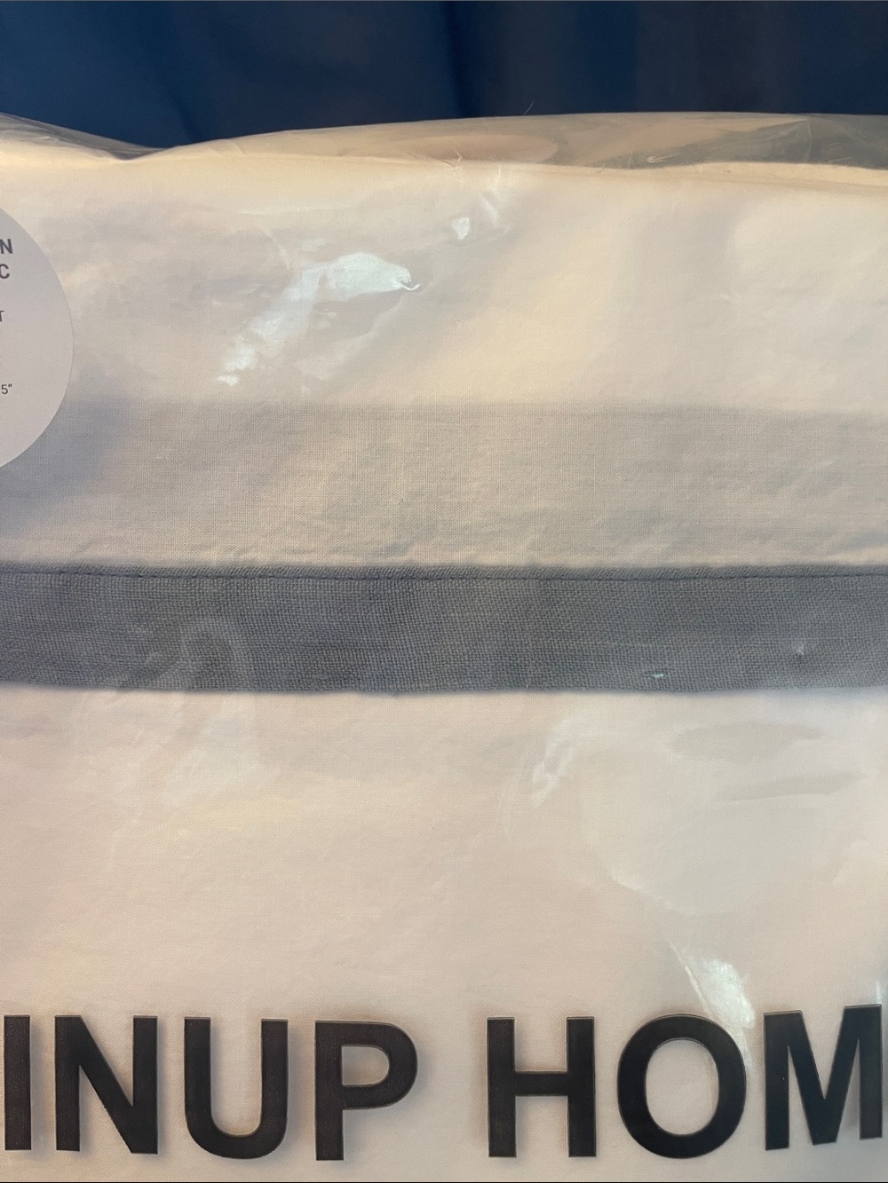 INUP HOME White Cotton Percale Sheet Set with Blue-Grey Trim - Picture 2 of 5